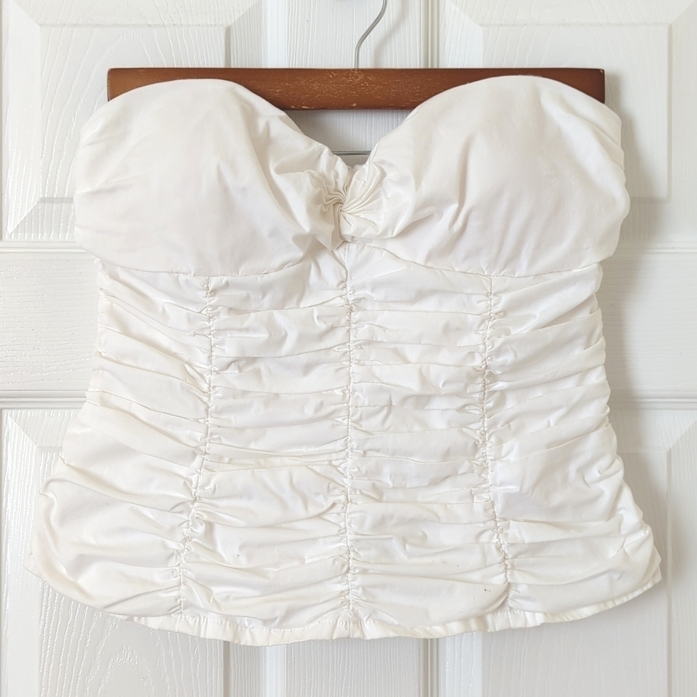 WD.NY Y2K Vintage Classic Ruched Strapless Sweetheart Fitted Tube Top White L